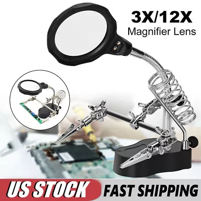 Magnifying Glass Soldering Iron Stand W/ Led Light Aid For Inspection Work Y2C9 • $13.39