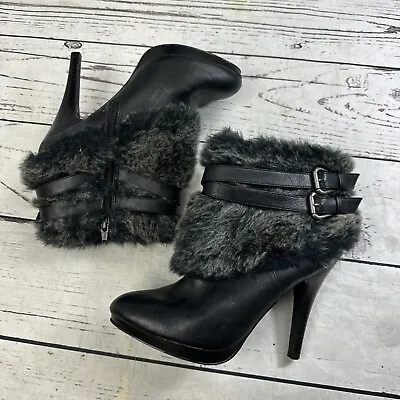 Style & Co. Boots Womens 7 M Kitten Heels Ankle Booties Black Leather Faux Fur • $9.41