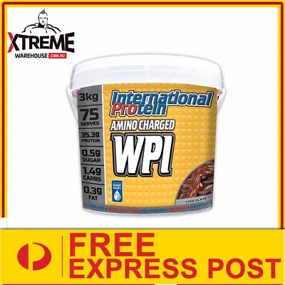 INTERNATIONAL PROTEIN AMINO CHARGED WPI 3kg // WHEY PROTEIN ISOLATE EXPRESS POST • $170.95