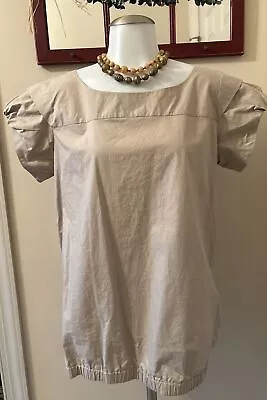 Marni Cap Sleeve Blouse Khaki 100% Cotton Top Band At Hem SZ 44 (M) Adorable! • $36.99