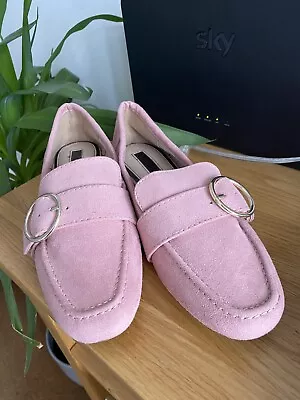 *MISS SELFRIDGE* Unworn Pink Suede Effect Buckle Slip On Flat Shoes 4/37 • £5.99