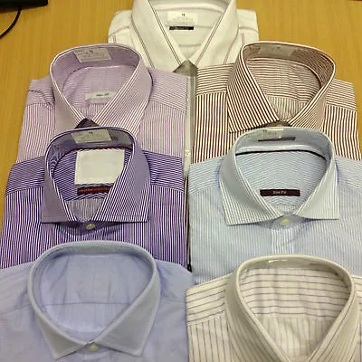 £9.99 • Buy Ex M&S PURE COTTON French Cuff Mens Shirt Long Sleeve Stripe Check Luxury Smart