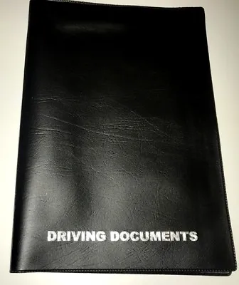A5 BLACK LEATHER LOOK CAR DOCUMENT HOLDER + CARD POCKET - Printed In SILVER • £4.20