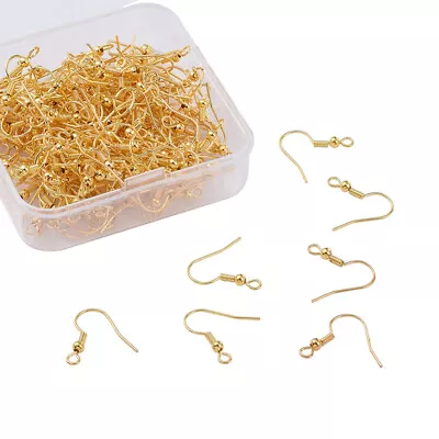 200 Pcs GIFT Box GOLD Plated Earring Ear Wire 18mm Fish Hooks Make Jewellery • £3.40