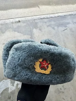 Authentic Russian Ushanka Military Hat W/ SOVIET ARMY BADGE  • $39