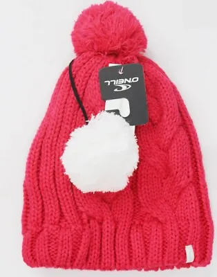 New O'Neill Womens Classic Cable Pom Beanie Virtual Pink • $14.92