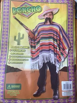 Unisex Mexican Rainbow Poncho Western Novelty Stag Fancy Dress Costume USED ONCE • £16