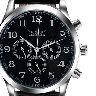 JARAGAR Men's Automatic Watch Sport Leather Strap Watches Arabic Numerals Dial • £26.20
