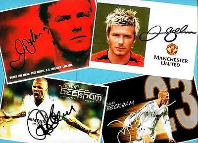 David BECKHAM - 4 SUPER Autograph Pictures - Print Copies + Signed Football - AK • £20.62
