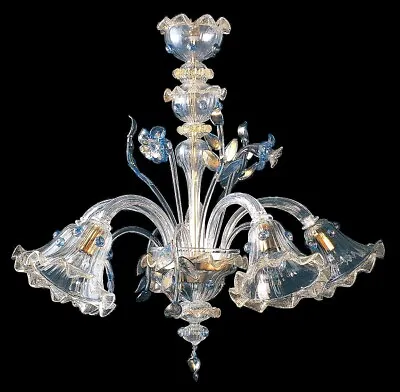 Chandelier Ceiling Glass Of Murano With Gold 24K Handmade IN Italy 5 Lights • $2811.82