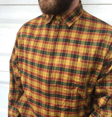 £40 • Buy 90s Vintage Mens YVES SAINT LAURENT Harrington Jacket Checked Multicolor Size L