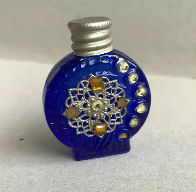 Vintage Czech Bohemian Miniature Perfume Bottle Cobalt Blue Glass • $16.99