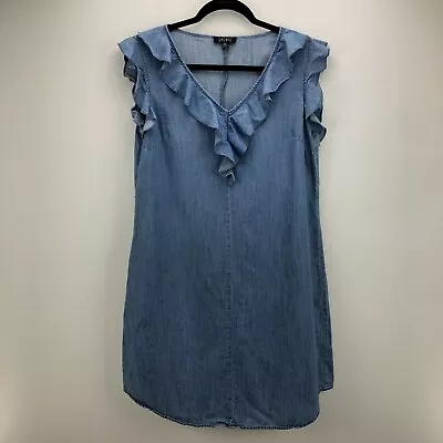 Spense Womens Dress Size 8 Blue Flutter Short Sleeve Pullover V-Neck Knee Length • $9.95