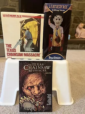 The Texas Chainsaw Massacre Leatherface LOT.  Royal Bobble/Mezco One 12 And Book • $1.04