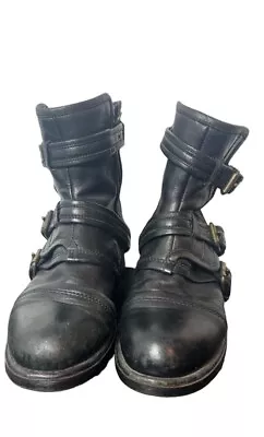 Ugg Collection Elisabeta Black Italian Leather Harness Buckle Moto Biker Boot 7 • $135