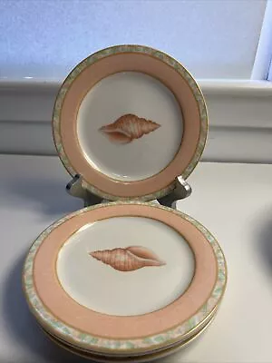 Vintage Victoria & Beale Atlantis 4 Salad Plates #9044 Peach Band Shell Center • $25.08