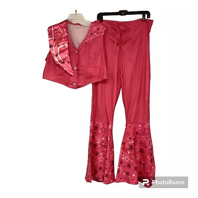 Cowgirl Outfit  Large 70s 80s Hippie Disco Costume Pink Flare Pant • $21.99