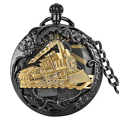 Uncommon Musical Movement Pocket Watch Train Case Quartz Fob Watches With Chain • £21.82