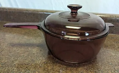 Corning Ware Visions Eggplant Glass Cookware 2.5L Sauce Pot Pan With Pyrex Lid • $30