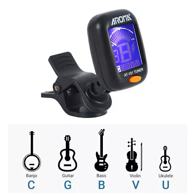 $6.90 • Buy Clip-On LCD Digital Tuner For Guitar, Bass, Violin, Ukulele, Chromatic AT-01A
