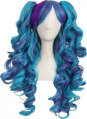 MapofBeauty Multi-color Lolita Long Curly Clip On Ponytails Cosplay Wig (Dark P • £23.37