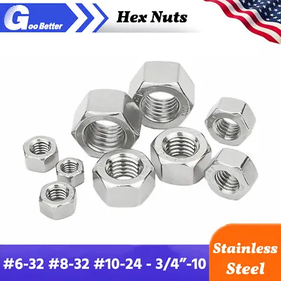 Stainless Steel Hex Nuts DIN 934 A2-70 / A4 316 0#-80 2#-56 4#-40 5#-40 To 1 -12 • $6.47