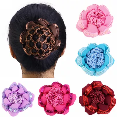 Girls Sequin Crochet Hair Net Ballet Dance Skating Snoods Elastic Tie Bun Cover • £3.59