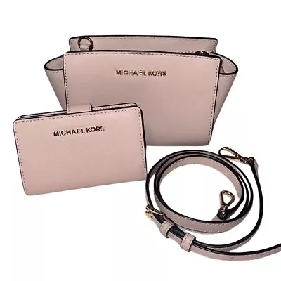 Michael Kors Selma Mini Saffiano Leather Crossbody Bag & Wallet • $140