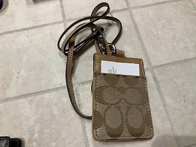 NEW COACH Khaki/Saddlle Sig. C Landyard Badge ID Holder/ Card Case   • $68.12