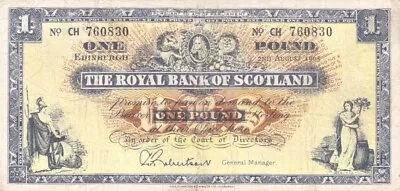 #The Royal Bank Of Scotland 1 Pound 1965 P-325 AF+ Edinburgh • £4.20