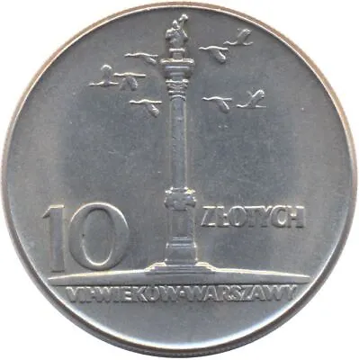 Polish Coin 10 Złotych | Warsaw Anniversary | Sigismund Pillar | Poland | 1965 • $4.15