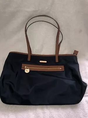 Michael Kors Kempton Tote Navy Nylon & Brown Leather Trim With Gold Accents • $40