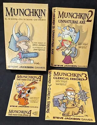 Munchkin Base Game Unnatural Axe (2) Clerical Errors (3) & Need For Steed (4) • $121.49