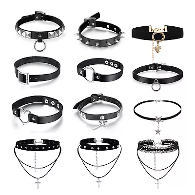 Women Gothic Black Leather Collar Choker Necklace Bib Punk Rock Jewelry • $8.99