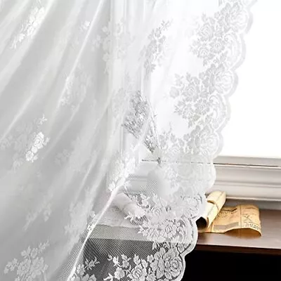 White Lace Curtains 72 Inch Length Country Floral Vintage Lace Curtains For Bedr • $35.88