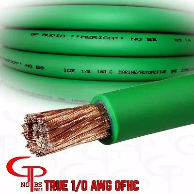 10 Ft TRUE AWG 1/0 Gauge OFC COPPER Power Wire GREEN Ground Cable GP Car Audio  • $57.99