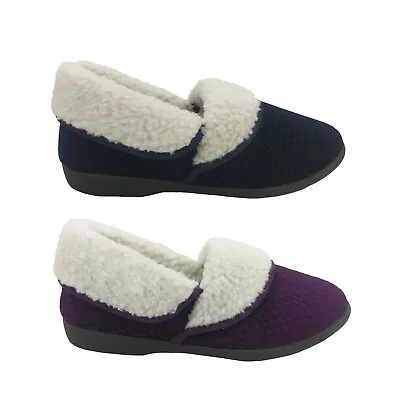 Panda Eba4 Ladies Slippers Warm Fluffy Fold Over Top Velour Winter Slipper • $39.95