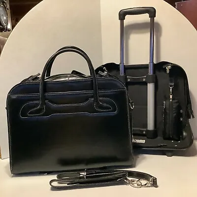 Mcklein Willowbrook Black Leather Detachable Laptop Briefcase Bag On Wheels • $74.99