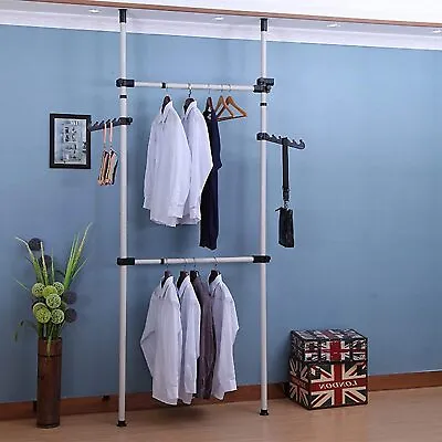 Heavy Duty Telescopic Wardrobe Organizer Hanging Rail Garment Rack Clothes Rail • £20.99