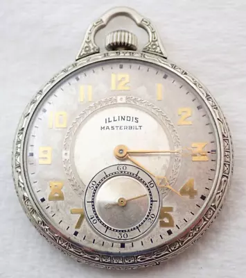 VINTAGE ART DECO 12s ILLINOIS MASTERBILT 15j GRADE 403 GOLD FILLED POCKET WATCH • $82