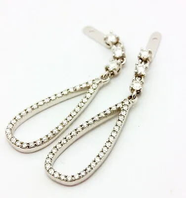$2569 • Buy 14k White Gold 0.93ctw Diamond Drop Dangle Earring Jackets 1.75 Inch 3.2g New