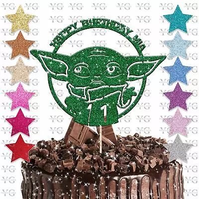 Personalised Baby Yoda Star Wars Cake Topper Glitter Custom Decoration Party Age • £2.75