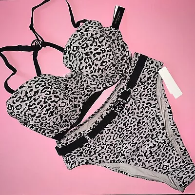 Victoria's Secret 34DD BIKINI High-waist Bottom BLACK PINK Taupe Animal Print • $79.99