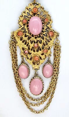 Sarah Coventry Pink Rhinestone Necklace Gold Tone Chain Signed Vintage Jewelry • $29