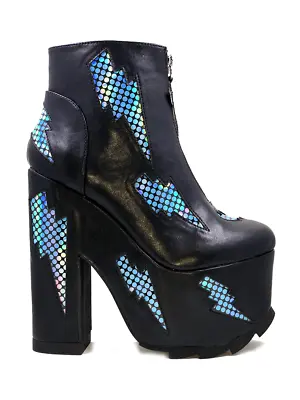 YRU Nightmare Lightening Bolt Goth Punk Hologrpahic Platforms Boots Heels Shoes • $209.89