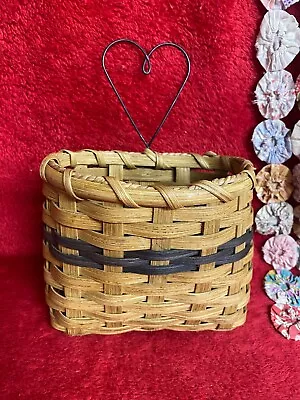 Wall Hanging Basket With Metal Heart Handmade And Signed • $22.50