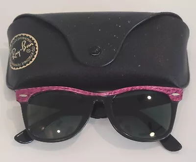 Ray-Ban B&L USA BLACK & PURPLE WAYFARER Green G15 LENS 50[]22 Vintage Sunglasses • $94.97