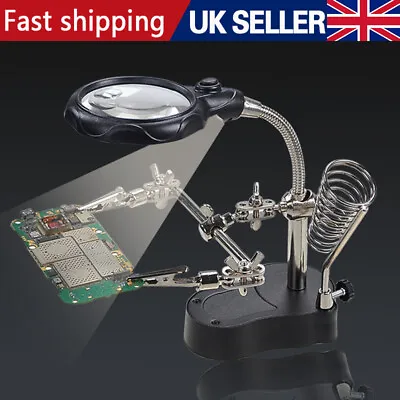 LED Desk Lamp Magnifying Magnifier Glass With Light Stand Clamp For Repair Reads • £9.88