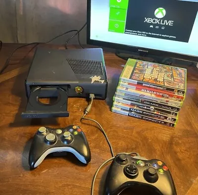 Microsoft Xbox 360 Slim Bundle 2 Controllers & 7 Games Excellent Tested Working • $75.65