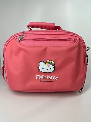 Hello Kitty Pink Travel Make Up Bag Case Zip Up Mirror Shoulder Strap Hand Carry • $39.95